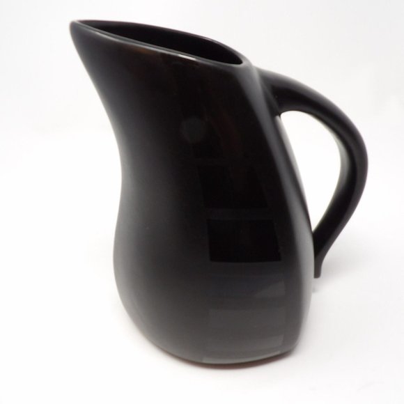 Vintage Black Tone on Tone Glazed Ceramic Pitcher Matte with Glossy Stripes Uniq - Picture 9 of 10